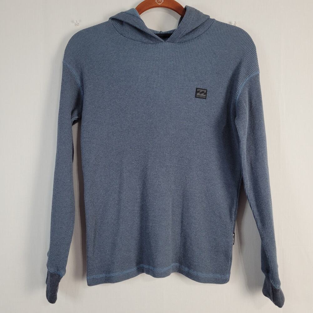 Billabong Long Sleeve Hooded Waffle Knit Top size S blue grunge outdoor casual